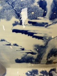 A Chinese blue and white '100 Deers' 'Zun' vase on wooden stand, Kangxi mark, 19th C.