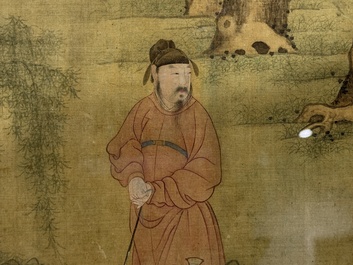 Chinese school: 'Bathing Horses 浴馬圖', ink and colour on silk, 19th C.