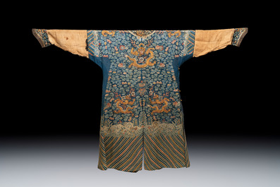 A Chinese silk blue-ground summer gauze 'Dragons' robe, 19th C.