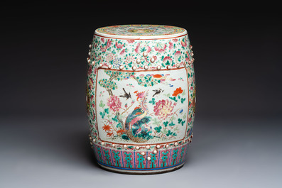A Chinese famille rose 'Phoenix and Magpies' garden seat, 19th C.