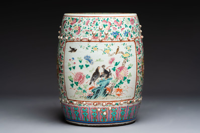A Chinese famille rose 'Phoenix and Magpies' garden seat, 19th C.