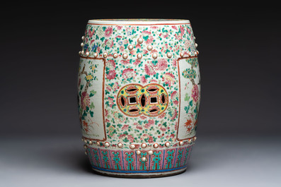A Chinese famille rose 'Phoenix and Magpies' garden seat, 19th C.