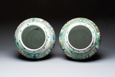 A pair of large Chinese famille verte 'Birthday Celebration of Guo Ziyi 郭子儀祝壽' baluster vases, Kangxi