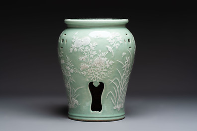 A Chinese slib-decorated celadon-ground garden seat, 19th C.