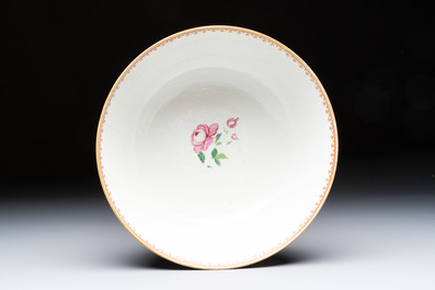 A rare Chinese famille rose 'Satyr Watching a Sleeping Venus' punch bowl, Qianlong