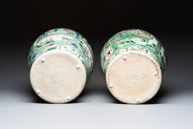A pair of large Chinese famille verte 'Birthday Celebration of Guo Ziyi 郭子儀祝壽' baluster vases, Kangxi