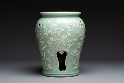 A Chinese slib-decorated celadon-ground garden seat, 19th C.