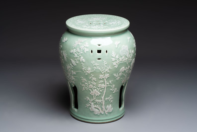 A Chinese slib-decorated celadon-ground garden seat, 19th C.