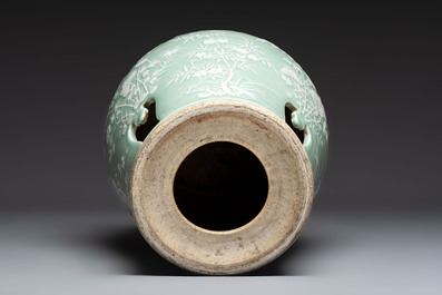 A Chinese slib-decorated celadon-ground garden seat, 19th C.
