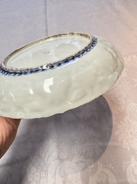 A fine Chinese blue and white moulded Kraak porcelain dish with incised 'Pomegranates' rim, Wanli