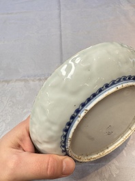 A fine Chinese blue and white moulded Kraak porcelain dish with incised 'Pomegranates' rim, Wanli