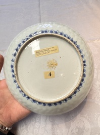 Four Chinese 'Kraak' blue and white plates with a bird on a rock, Wanli
