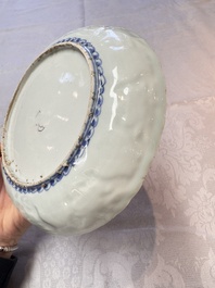 A fine Chinese blue and white moulded Kraak porcelain dish with incised 'Pomegranates' rim, Wanli