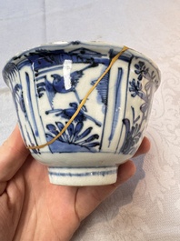 Two Chinese blue and white bowls and a 'Qilin' plate, Wanli/Transitional period