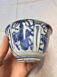 Two Chinese blue and white bowls and a 'Qilin' plate, Wanli/Transitional period
