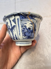 Two Chinese blue and white bowls and a 'Qilin' plate, Wanli/Transitional period