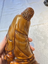 A Chinese carved buffalo horn 'Hehe Erxian' group, 17/18th C.