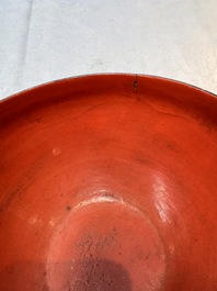 An unusual Chinese laque burgaut&eacute; 'Double Bowl' box depicting scenes from Xi Xiang Ji, Kangxi
