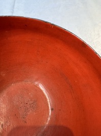 An unusual Chinese laque burgaut&eacute; 'Double Bowl' box depicting scenes from Xi Xiang Ji, Kangxi
