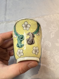 A pair of Chinese verte biscuit libation cups, 19th C.