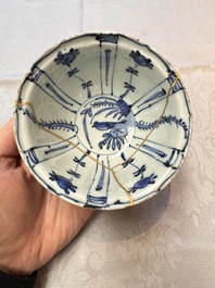 Two Chinese blue and white bowls and a 'Qilin' plate, Wanli/Transitional period