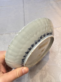 Four Chinese 'Kraak' blue and white plates with a bird on a rock, Wanli