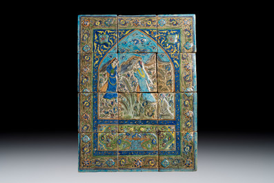 Three large polychrome Persian tile murals with narrative design, Qajar, 19th C.
