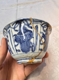 Two Chinese blue and white bowls and a 'Qilin' plate, Wanli/Transitional period