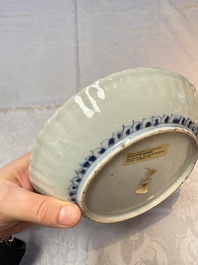 Four Chinese 'Kraak' blue and white plates with a bird on a rock, Wanli