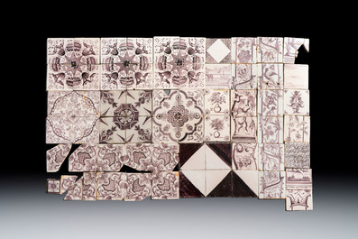 A large and varied collection of 249 Dutch Delft blue and white, manganese and polychrome tiles, 17/19th C.