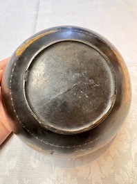 An unusual Chinese laque burgaut&eacute; 'Double Bowl' box depicting scenes from Xi Xiang Ji, Kangxi