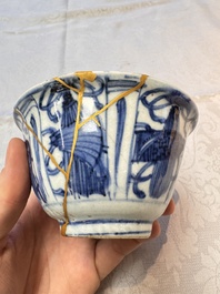 Two Chinese blue and white bowls and a 'Qilin' plate, Wanli/Transitional period