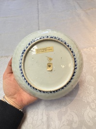 Four Chinese 'Kraak' blue and white plates with a bird on a rock, Wanli