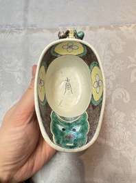 A pair of Chinese verte biscuit libation cups, 19th C.