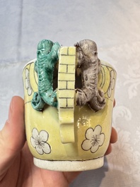 A pair of Chinese verte biscuit libation cups, 19th C.