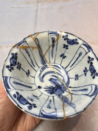 Two Chinese blue and white bowls and a 'Qilin' plate, Wanli/Transitional period