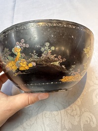 An unusual Chinese laque burgaut&eacute; 'Double Bowl' box depicting scenes from Xi Xiang Ji, Kangxi