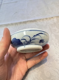 A Chinese blue and white vase, a pair of miniature vases, a covered teapot and a covered box, Kangxi and artemisia leaf mark, Kangxi