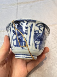 Two Chinese blue and white bowls and a 'Qilin' plate, Wanli/Transitional period