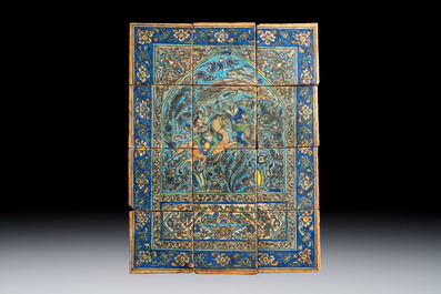 Three large polychrome Persian tile murals with narrative design, Qajar, 19th C.