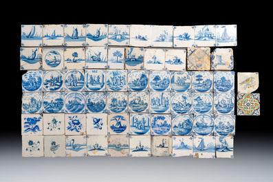 A large and varied collection of 249 Dutch Delft blue and white, manganese and polychrome tiles, 17/19th C.