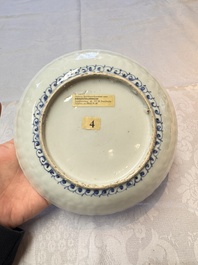 Four Chinese 'Kraak' blue and white plates with a bird on a rock, Wanli