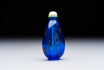 A fine Chinese dark blue and gold aventurine glass snuff bottle, probably from the imperial Beijing glass workshop, 18/19th C.