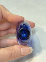 A fine Chinese dark blue and gold aventurine glass snuff bottle, probably from the imperial Beijing glass workshop, 18/19th C.