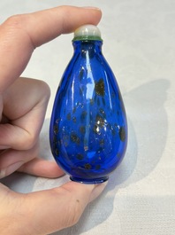 A fine Chinese dark blue and gold aventurine glass snuff bottle, probably from the imperial Beijing glass workshop, 18/19th C.