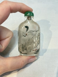 A Chinese rock crystal and two glass inside painted snuff bottles, 19/20th C., with a signed copy of 'Chinese Inside Painting of the Modern Age', 2005