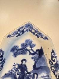 A pair of Chinese blue and white 'Rider on Horseback' sweetmeat dishes, Kangxi