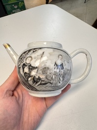 A Chinese grisaille and gilt-decorated 'European Subject' teapot and cover, Qianlong