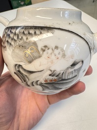 A Chinese grisaille and gilt-decorated 'European Subject' teapot and cover, Qianlong
