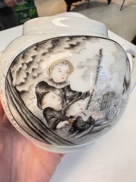 A Chinese grisaille and gilt-decorated 'European Subject' teapot and cover, Qianlong